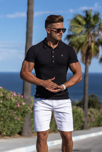 Stretch zwart polo shirt muscle fit