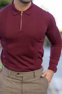 Stretch rood longsleeve polo shirt muscle fit