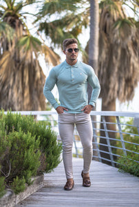 Stretch groen longsleeve polo shirt muscle fit