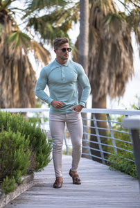 Stretch groen longsleeve polo shirt muscle fit