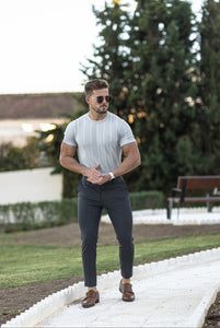 Stretch donker grijze pantalon muscle fit